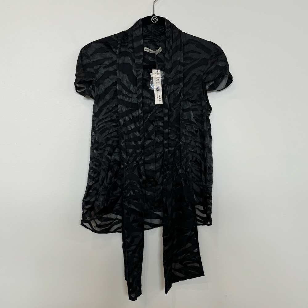 NWT: Alice + Olivia Jeannie Bow Collar Stripe Burnout Blouse XS